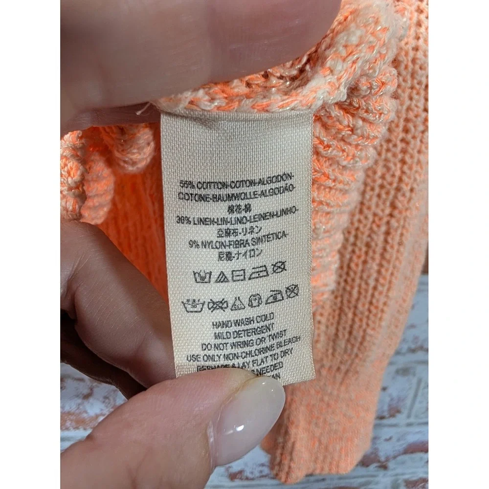 Free People Electric City Pullover Sweater Womens M Orange Knit Cotton Linen